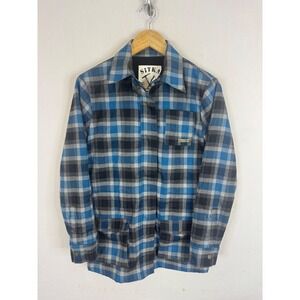 Sitka Blue Plaid Zip Up Shirt Jacket Mens Small Vancouver Island Buffalo Check